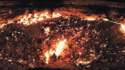 Turkmenistan gates of hell gas crater fire in Karakum desert near Darvaza. © atosan