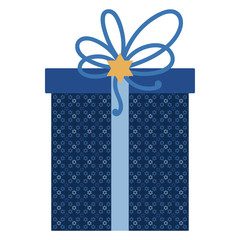 Hanukkah Gift - Present wrapped in Star of David design with ribbon bow and gold six point star