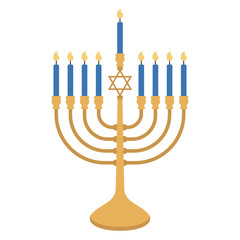 Menorah - Gold menorah with Star of David design and blue candles for Hanukkah