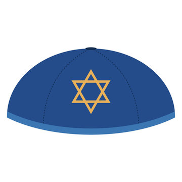 Yarmulke - Blue yarmulke or skullcap with gold Star of David design for Hanukkah