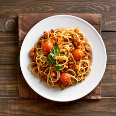 Spaghetti bolognese, top view