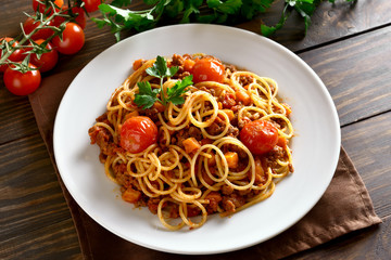 Spaghetti bolognese, close up