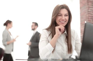 business woman working on laptop in office