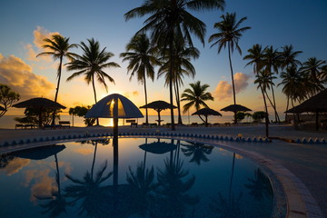 Fototapeta na wymiar Zanzibar, landscape sea, palms beach, sunset