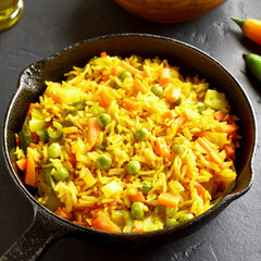 Vegetarian pilaf in frying pan