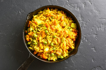 Vegetarian pilaf in frying pan