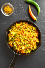 Vegetarian pilaf in frying pan