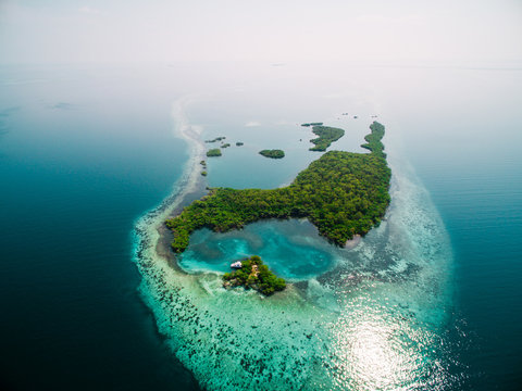 High angle view island in ocean