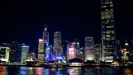Night view of the Hong Kong skyline from the bay