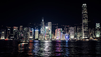Night view of the Hong Kong skyline from the bay