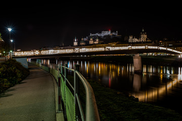 bridge over the river at night in Salzburg