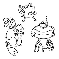 Doodles śmieszne i słodkie potwory wektor. Śmieszna ilustracja potwora dla dzieci, chłopców, dziewcząt. Wektor znaków lineart dla piżamy, tkaniny, tkaniny - 236352887