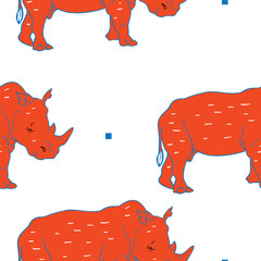 Red rhino vector seamless pattern  - 236352892