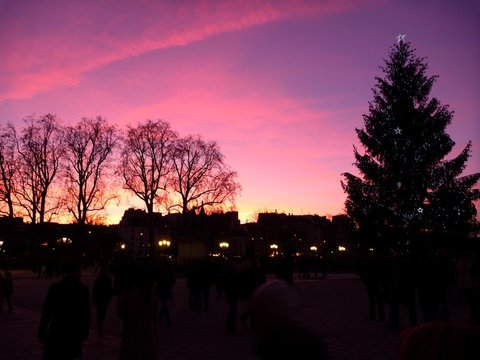 Parvis Notre-Dame au cr&eacute;puscule, Paris, France