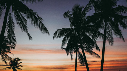 Fototapeta premium Purple sunset over Gili Trawangan island in Bali