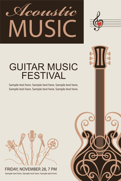 banner with guitar for acoustic music concert or festival