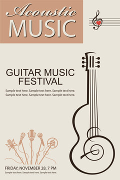banner with guitar for acoustic music concert or festival