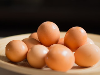 eggs on a wooden dish