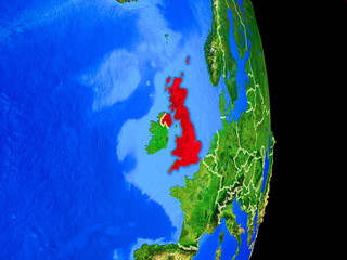 United Kingdom on realistic model of planet Earth with country borders and very detailed planet surface.