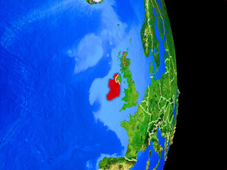 Ireland on realistic model of planet Earth with country borders and very detailed planet surface.