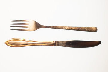 Fork and knife composition isolated