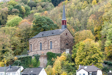 old german church along the river