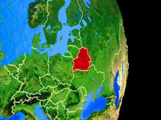 Belarus on realistic model of planet Earth with country borders and very detailed planet surface.