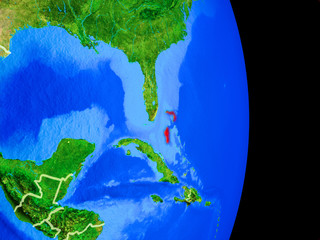 Bahamas on realistic model of planet Earth with country borders and very detailed planet surface.