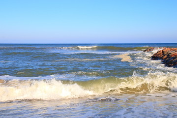 Mediterranean beach and swell in Pyrenees orientales, Roussillon region of France