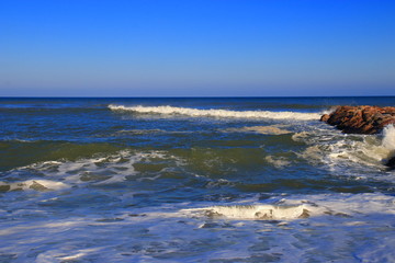 Mediterranean beach and swell in Pyrenees orientales, Roussillon region of France