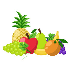 Variety of Fruits - Assorted fruits with cartoon highlight and shadow details