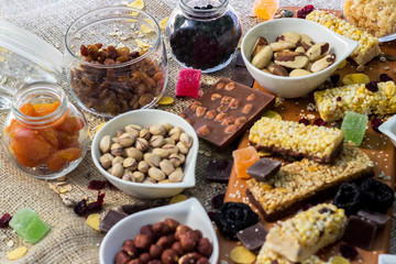 Granola bars with healthy nuts and dried fruits