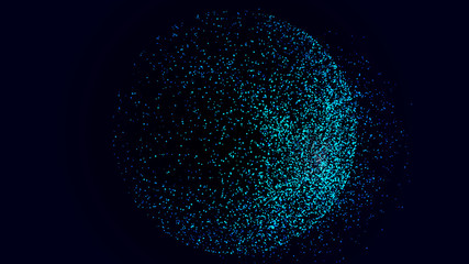 Sphere hologram on blue grey background.Abstract particles background with sphere shapes. Futuristic globalization interface. 3D rendering.