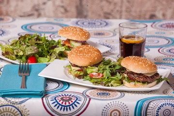 burgers, salad and cola
