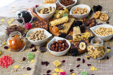 Granola bars with healthy nuts and dried fruits