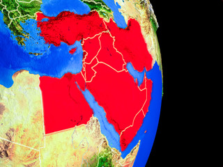 Middle East on realistic model of planet Earth with country borders and very detailed planet surface.