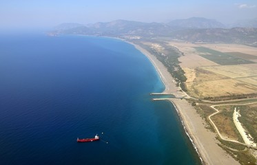 Aerial view over Dalaman beach on the Meditteranean coast of Tur
