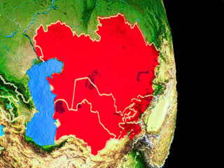 Central Asia on realistic model of planet Earth with country borders and very detailed planet surface.