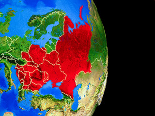 Eastern Europe on realistic model of planet Earth with country borders and very detailed planet surface.