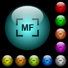 Camera manal focus mode icons in color illuminated glass buttons