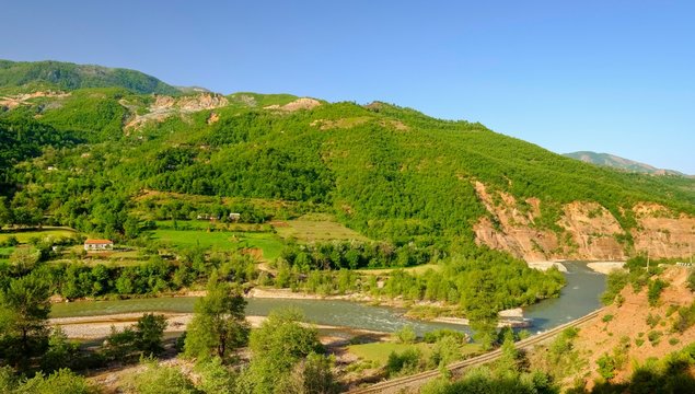 Shkumbini River, Shkumbin Valley near Librazhd, Elbazan Region, Albania, Europe
