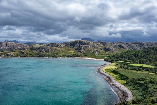 View over the bay Gruinard Bay, Poolewe, Ross and Cromarty, Scotland, United Kingdom, Europe