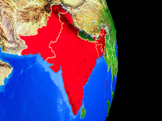 British India on realistic model of planet Earth with country borders and very detailed planet surface.