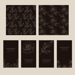 Collection of vector template label, visit cards, square greeting cards and banners with home plants, wild flowers and herbs.Business set of design templates Layout, mockup design for cosmetics.