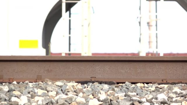 Railroad track flexing as train goes by 4k