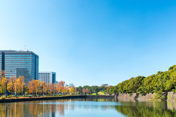 Fototapeta na wymiar (東京都ｰ都市風景)お濠水面に映る丸の内オフィス街の秋１２