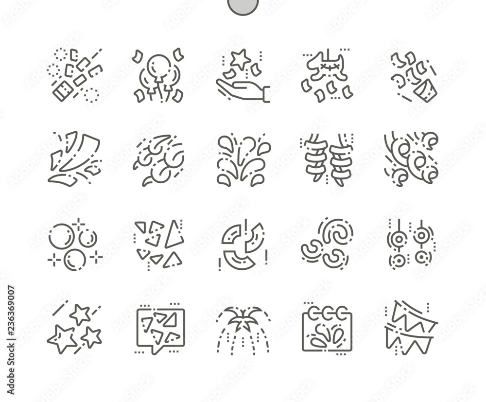 Poster confetti well-crafted pixel perfect vector thin line icons 30 2x grid for web graphics and apps. sim