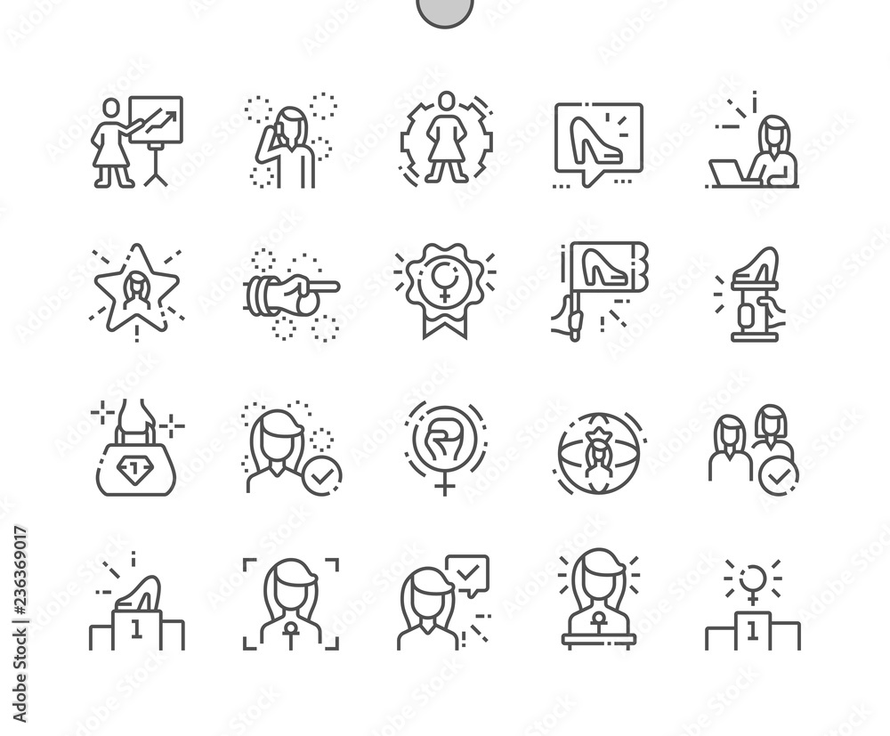 Poster female leaders well-crafted pixel perfect vector thin line icons 30 2x grid for web graphics and app