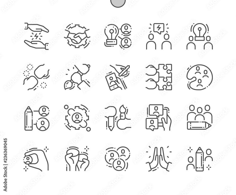 Poster creative team well-crafted pixel perfect vector thin line icons 30 2x grid for web graphics and apps