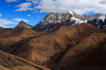 High altitude martian landscape, highlands around Xinduqiao - Ganzi Tibetan Autonomous Prefecture, Sichuan Province China. Chinese landscape - Yaha Pass near Gongga Mountain, Minya Konka. Jagged Peaks